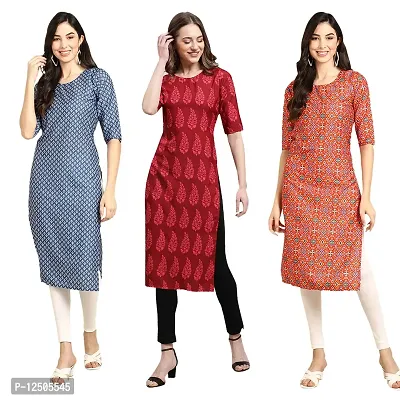 Trendy Women Crepe Digital Printed Straight Kurti  Pack of 3