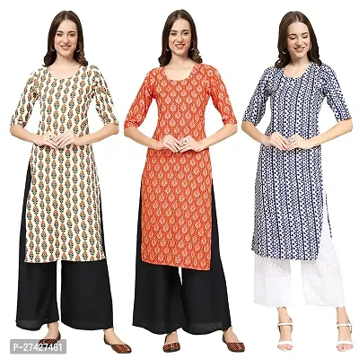 Stylish Multicoloured Crepe Stitched Kurta For Women Pack of 3-thumb0