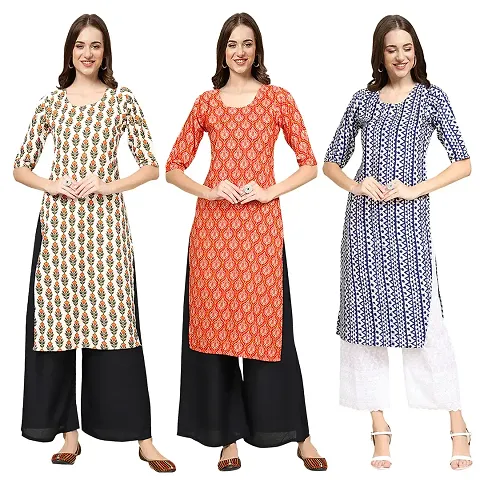 Stylish Crepe Printed Kurti - Pack of 3