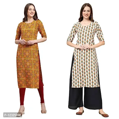 Straight Multicoloured Printed Crepe Kurta Pack Of 2