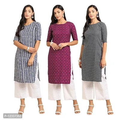 Elite Crepe Printed Straight Stitched Kurta For Women- Pack Of 3