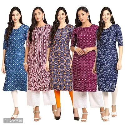 Attractive Straight Multicoloured Printed Crepe Kurta Combo For Women Pack Of 5