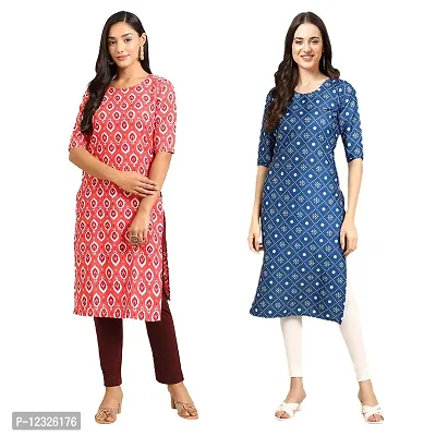 Straight Multicoloured Printed Crepe Kurta Pack Of 2-thumb0