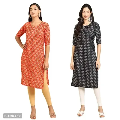 Stylish Straight Multicoloured Printed Crepe Kurta For Women Combo Pack Of 2-thumb0