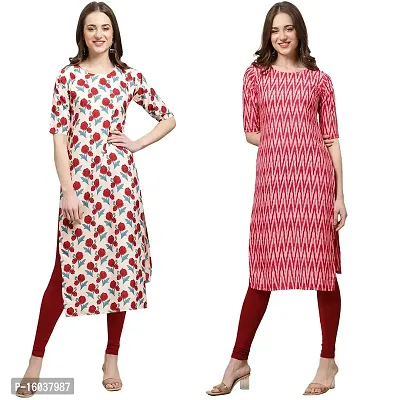 Stylish Crepe Printed Straight Kurta For Women-Pack Of 2-thumb0