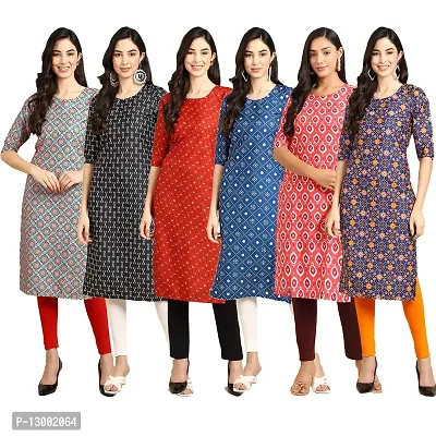 Trendy Crepe Printed Straight Kurta Combo For Women Pack Of 6