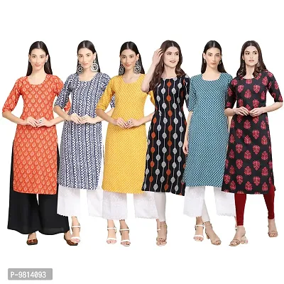 Women Crepe Digital Printed Straight Kurti  Pack of 6-thumb0