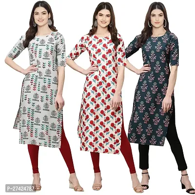 Stylish Multicoloured Crepe Stitched Kurta For Women Pack of 3-thumb0