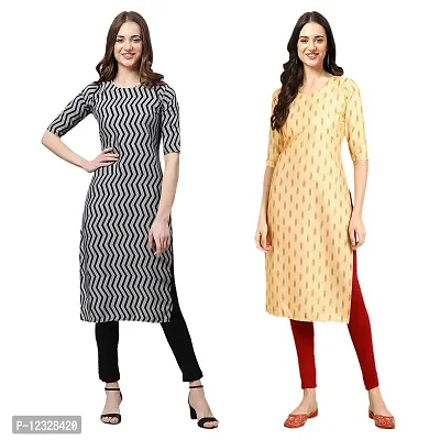 Straight Multicoloured Printed Crepe Kurta Pack Of 2