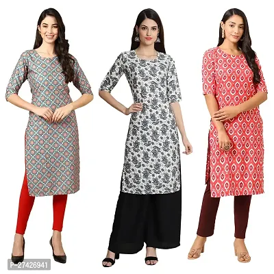 Stylish Multicoloured Crepe Stitched Kurta For Women Pack of 3