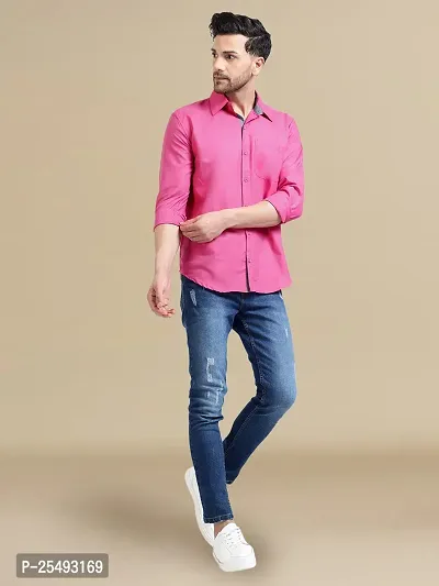 Reliable Pink Cotton Solid Long Sleeve Casual Shirts For Men-thumb0