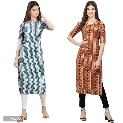 Stylish Crepe Printed Straight Kurta For Women-Pack Of 2-thumb0