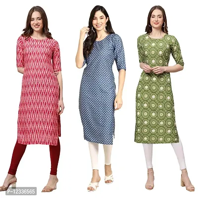 Elite Crepe Printed Straight Stitched Kurta For Women- Pack Of 3-thumb0