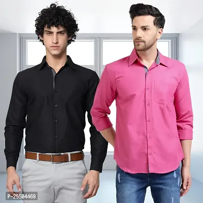 Elegant Cotton Multicoloured Long Sleeves Formal Shirt For Men- Pack Of 2-thumb0