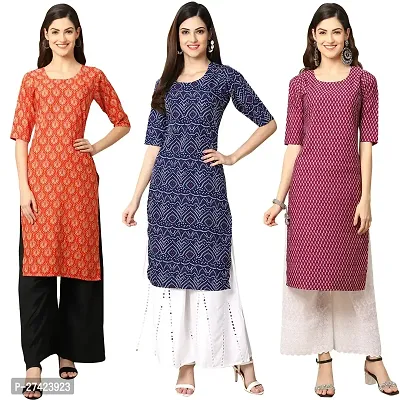 Stylish Multicoloured Crepe Stitched Kurta For Women Pack of 3-thumb0