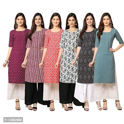 Trendy Crepe Printed Straight Kurta Combo For Women Pack Of 6