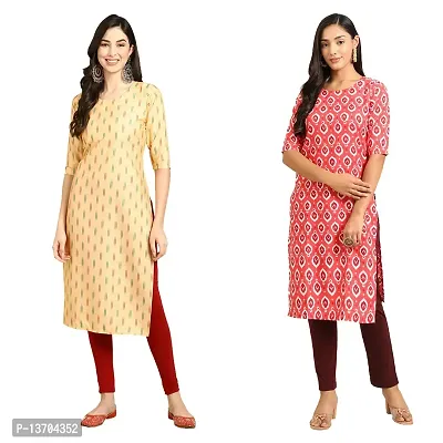 Stylish Crepe Printed Straight Kurta For Women- Pack Of 2-thumb0