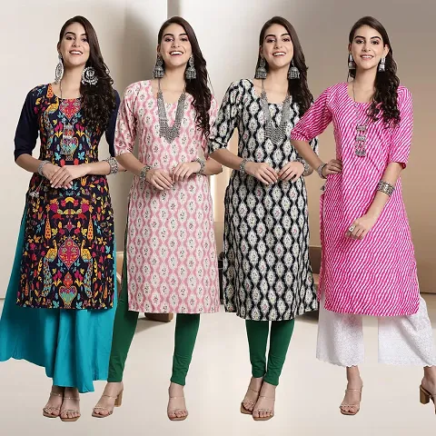 Fancy Straight Crepe Kurti - Pack Of 4