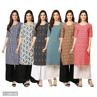 Trendy Crepe Printed Straight Kurta Combo For Women Pack Of 6