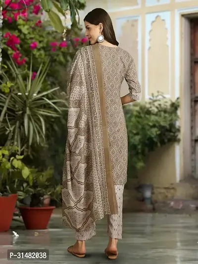 Stylish Cotton Blend Printed Kurta With Pant And Dupatta Set For Women-thumb3