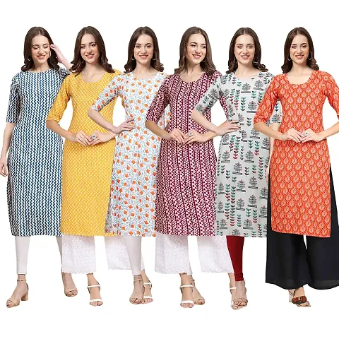 Combo Of 6 Crepe Printed Kurtis