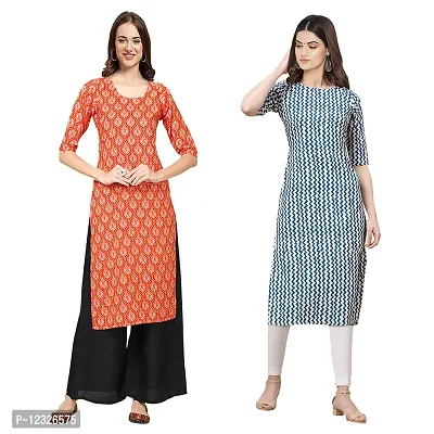 Straight Multicoloured Printed Crepe Kurta Pack Of 2-thumb0