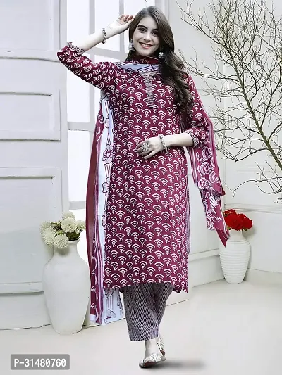 Stylish Cotton Blend Printed Kurta With Pant And Dupatta Set For Women-thumb2