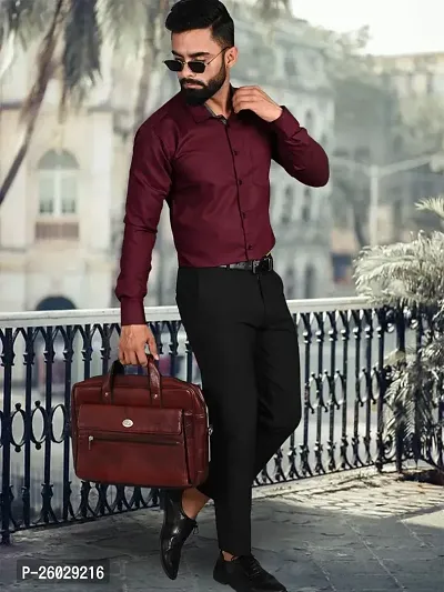 Men Stylish Maroon Cotton Solid Long Sleeve Semi Formal Shirt