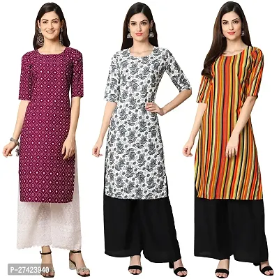 Stylish Multicoloured Crepe Stitched Kurta For Women Pack of 3-thumb0