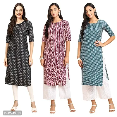 Stylish Crepe Digital Printed Straight Kurti For Women Pack of 3