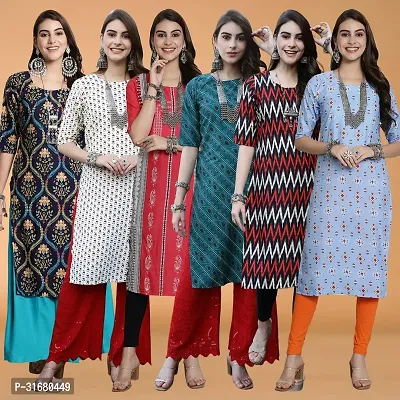 Fancy Crepe Printed Kurtas For Women Pack Of 6-thumb0