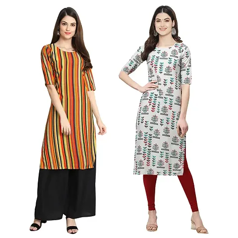 Pack Of 2- Crepe Printed Straight Kurtis