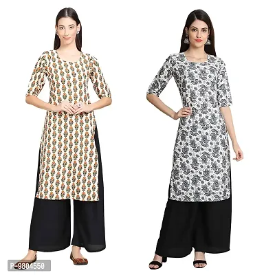 Stylish Digital Printed Woman Crepe Multicolored Kurtis Pack of 2