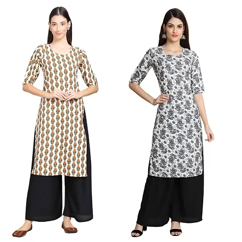 Fashionable Printed Crepe Straight Kurta Combo Pack Of 2 Vol 6