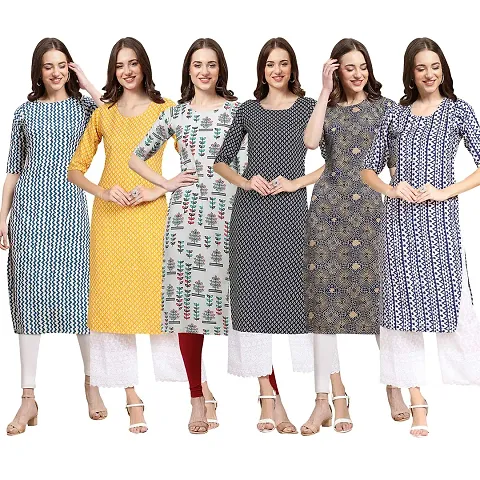 Combo Of 6 Crepe Printed Kurtis