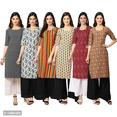 Trendy Crepe Printed Straight Kurta Combo For Women Pack Of 6-thumb0