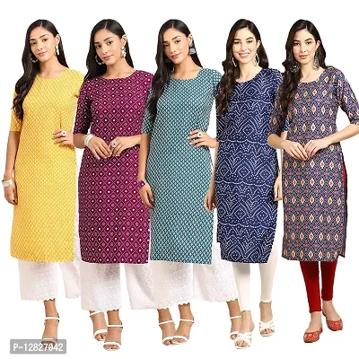 Women Crepe Digital Printed Straight Kurti { Pack of 5 }