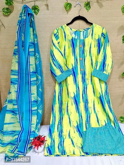 Fancy Cotton Blend Kurta Bottom And Dupatta Set For Women-thumb0