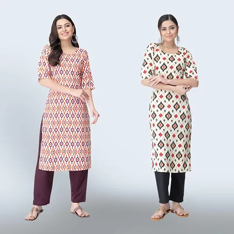 Stylish Crepe Printed Casual Straight Kurta