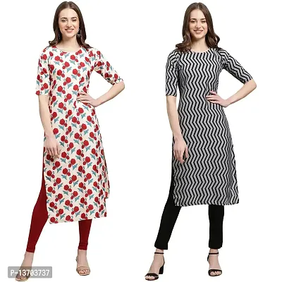 Stylish Crepe Printed Straight Kurta For Women- Pack Of 2-thumb0