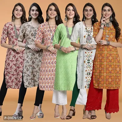 Fancy Crepe Printed Kurtas For Women Pack Of 6