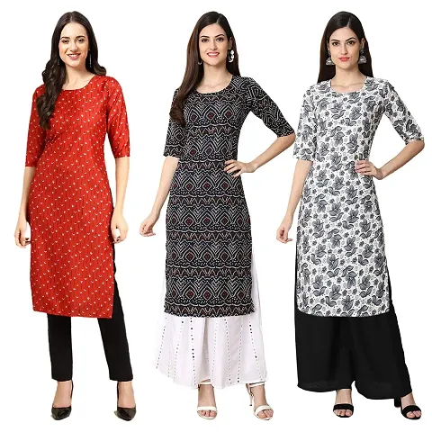 Beautiful Crepe Straight Kurta For Women Pack Of 3