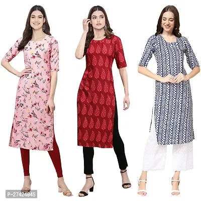 Stylish Multicoloured Crepe Stitched Kurta For Women Pack of 3-thumb0