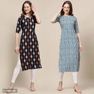 Stylish Crepe Printed Straight Kurta For Women-Pack Of 2