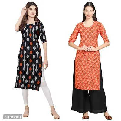 Stylish Crepe Printed Straight Kurta For Women-Pack Of 2-thumb0