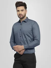 Men Stylish Grey Cotton Solid Long Sleeve Semi Formal Shirt-thumb1