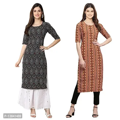 Stylish Digital Printed Woman Crepe Multicolored Kurtis Pack of 2