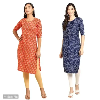 Stylish Straight Multicoloured Printed Crepe Kurta For Women Combo Pack Of 2