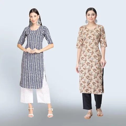 Stylish Crepe Printed Straight Kurta Combo of 2