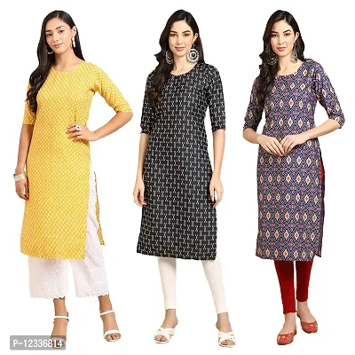 Elite Crepe Printed Straight Stitched Kurta For Women- Pack Of 3